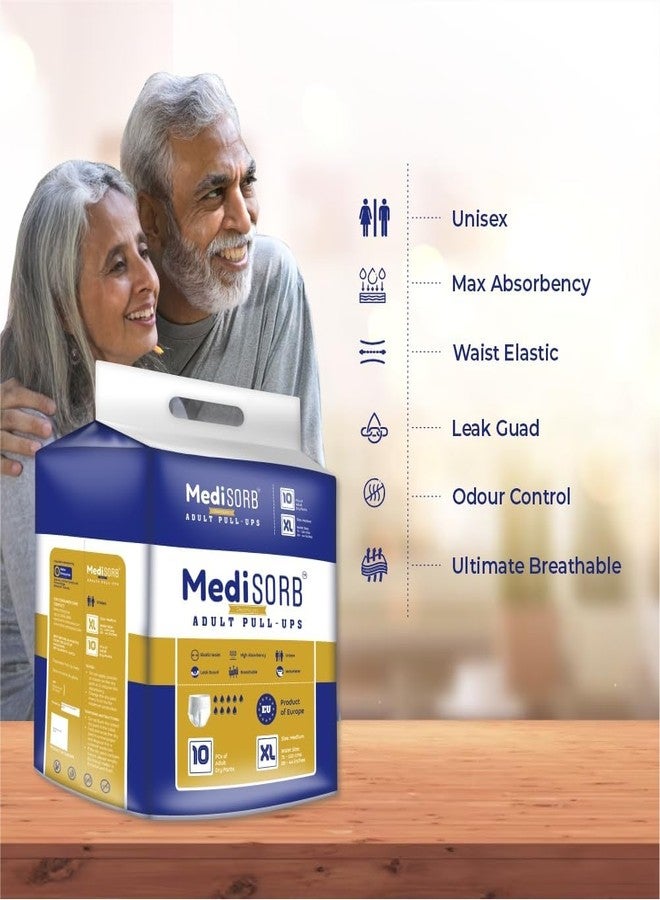 MediSORB Adult Diaper Pants | ExtraLarge (XL) |Waist 147-172 cm (58-68 inches) |High Absorbency 15 Hrs |Rash-Free |Leakproof |Breathable |Odourless |Elastic Waist |Men & Women | 10 Units, Pack of 1 - Image 3