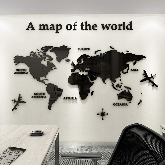 3D WALL STICKERS DIY WORLD MAP WALL DECAL STICKER MURALS MAP WALL DCOR FOR LIVING ROOM BEDROOM TV BACKGROUND HOME DECORATIONSBLACKXXL 280X174 CM