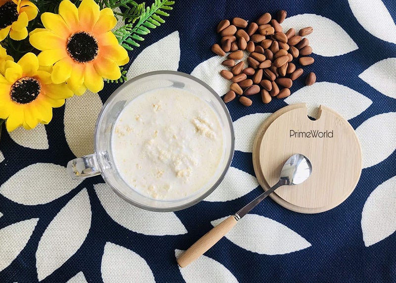 PrimeWorld كوب قهوة زجاجي آمن في غسالة الصحون والميكروويف مع غطاء ومعلقة فولاذية مجموعة من 1 قطعة مع ملعقة خشبية لفطور الشاي والحليب والمشروبات والشوفان والزبادي والنودلز والحساء وغيرها - Image 5