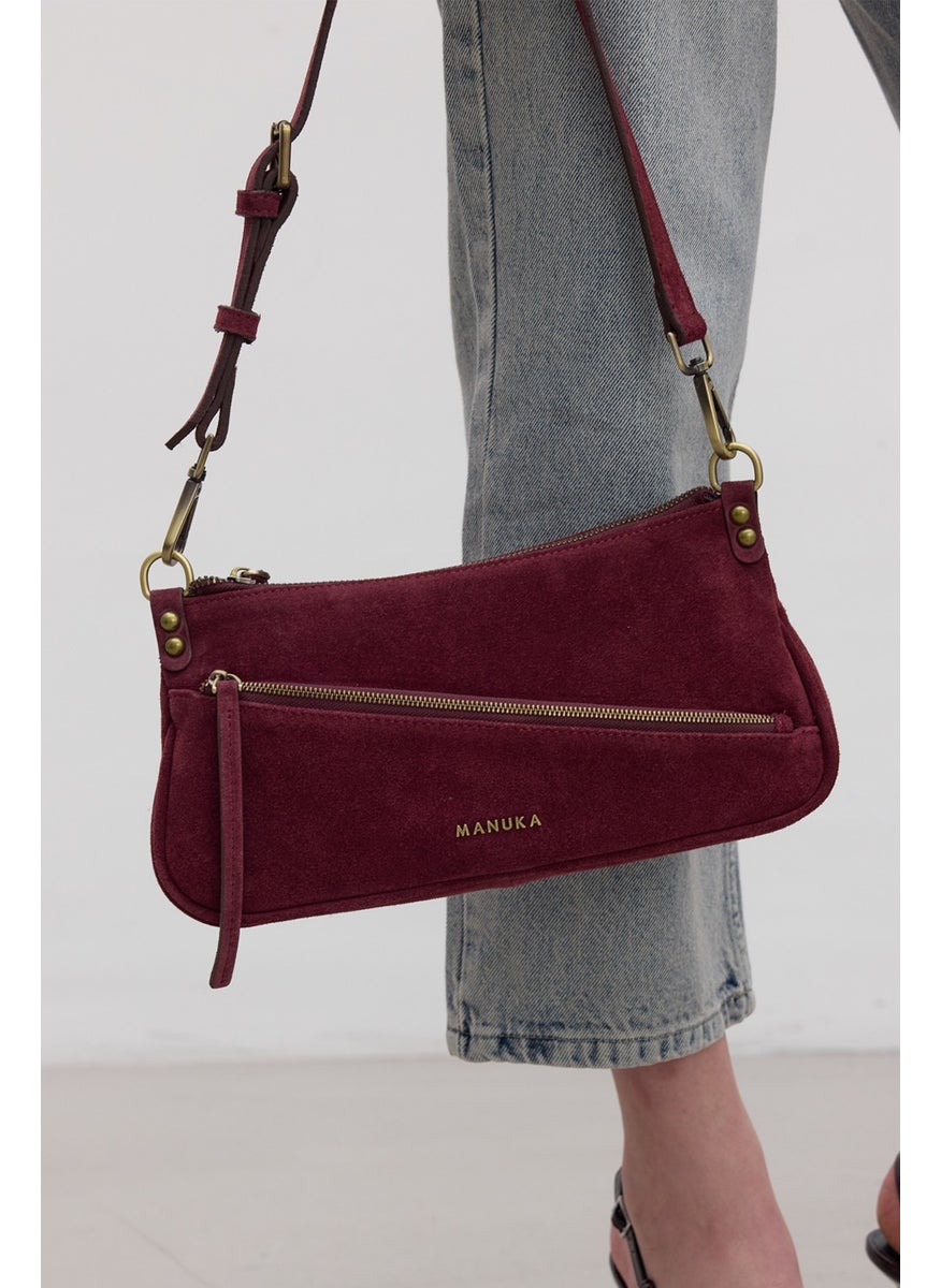 Manuka - Mari Suede Baguette Bag Claret Red - Image 1