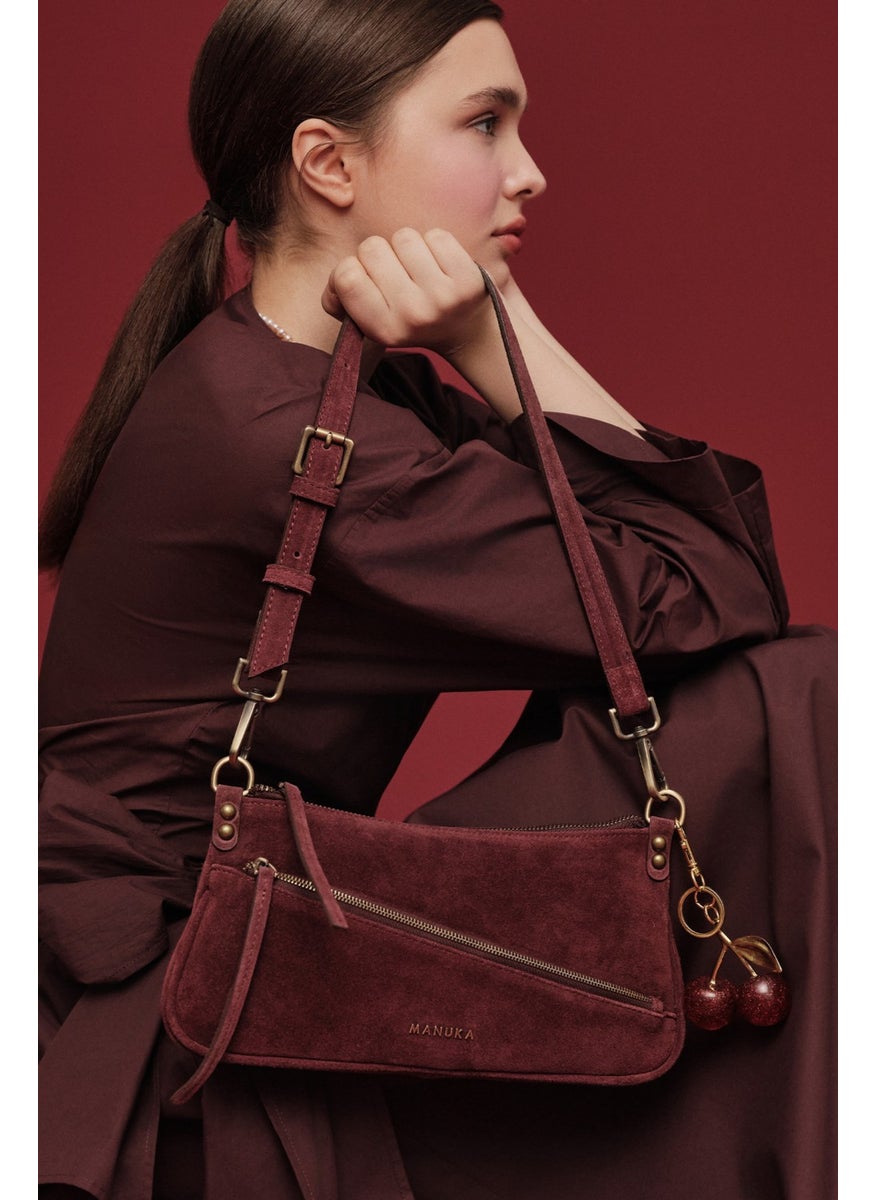 Manuka - Mari Suede Baguette Bag Claret Red - Image 1