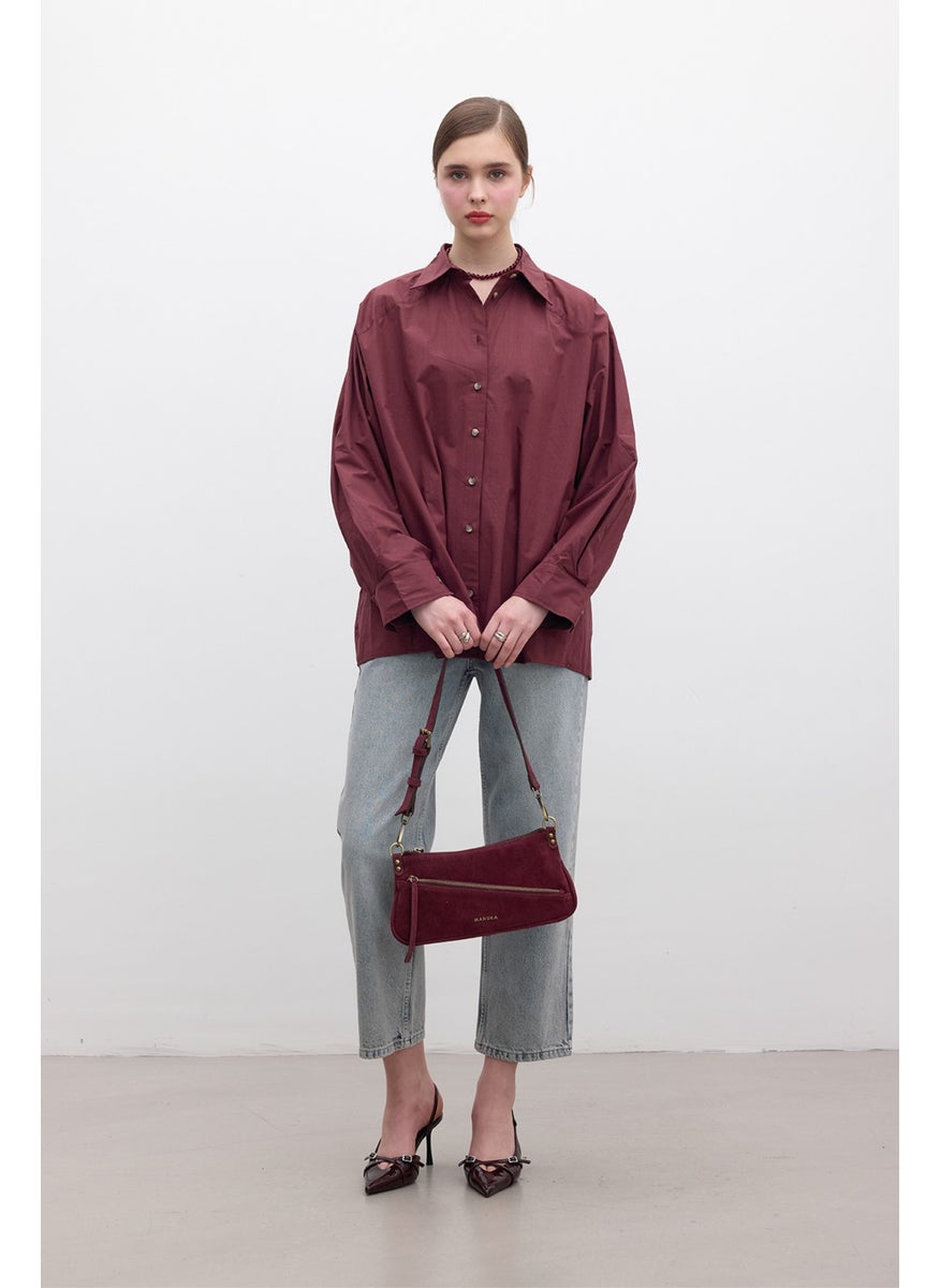 Manuka - Mari Suede Baguette Bag Claret Red - Image 1