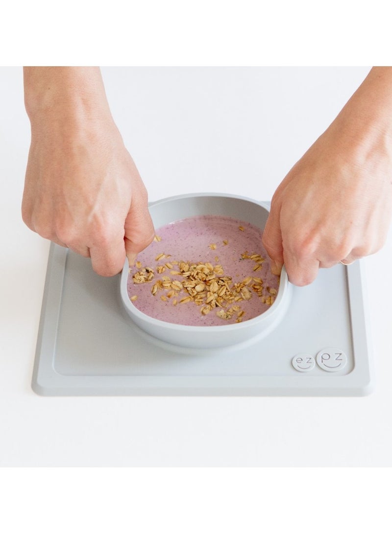 ازبيز وعاء إزي بيزي المصغر - وعاء مع خاصية الشفط مصنوع من السيليكون بنسبة 100% مع مفرش أطباق مدمج - طبق أطفال - مصباح لد لفطام الطفل - يناسب جميع صواني الكراسي العالية - رمادي - Image 5