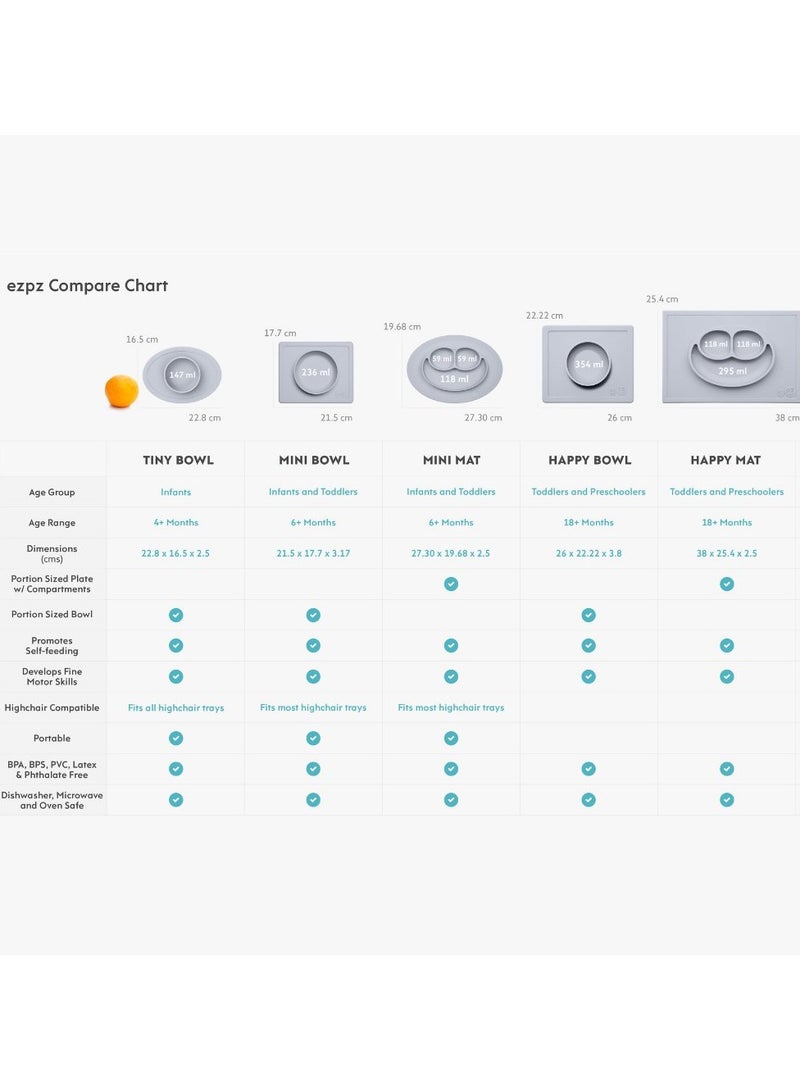 ازبيز وعاء إزي بيزي المصغر - وعاء مع خاصية الشفط مصنوع من السيليكون بنسبة 100% مع مفرش أطباق مدمج - طبق أطفال - مصباح لد لفطام الطفل - يناسب جميع صواني الكراسي العالية - رمادي - Image 4