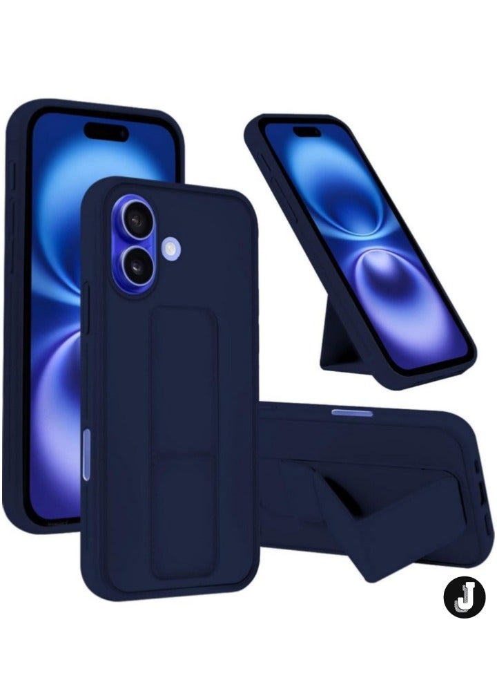 JAJEEK Blue Magnetic Car Mount Case for iPhone 16 – Premium Silicone Kickstand with Hand Strap - Image 1