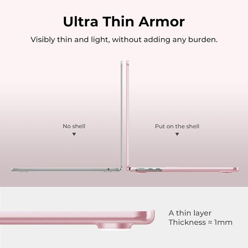 Case Compatible for Macbook Air 15/15.3 inch M5 M4 M3 M2 A3448 A3241 A3114 A2941,2026 2025-2023 Release,[Ultra-thin] Translucent Matte Protective Hard Shell Cover,[Original Texture] - Pink - Image 4