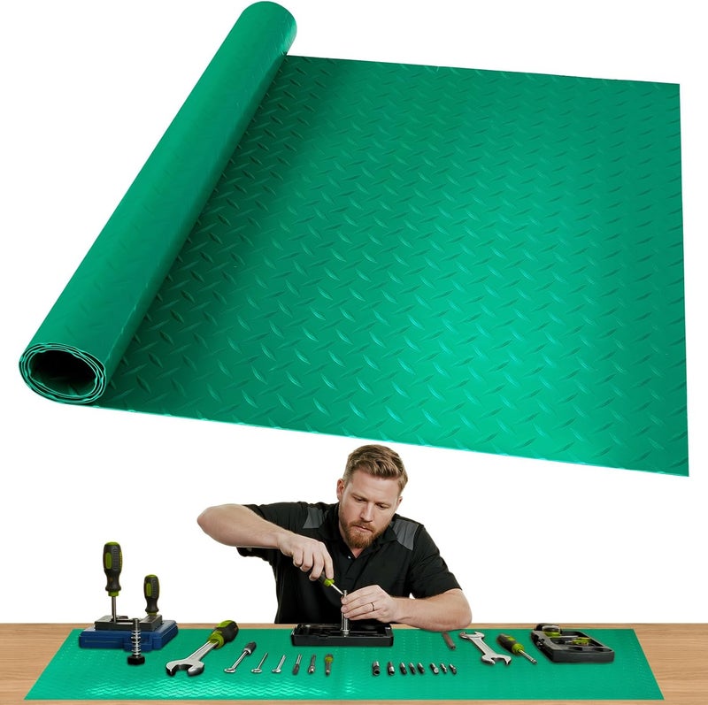 ARQRHTLY Workbench Mat, PVC Work Bench Mat with Non-Slip Texture, 2mm Thick Scratch & Stain Resistant Surface for Painting, Woodworking, Crafting, Building and Tool Protection (Green, 23.62" x 94.49") - Image 1