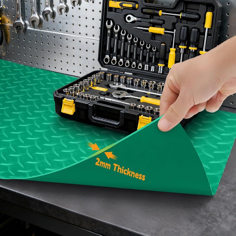 ARQRHTLY Workbench Mat, PVC Work Bench Mat with Non-Slip Texture, 2mm Thick Scratch & Stain Resistant Surface for Painting, Woodworking, Crafting, Building and Tool Protection (Green, 23.62" x 94.49") - Image 5