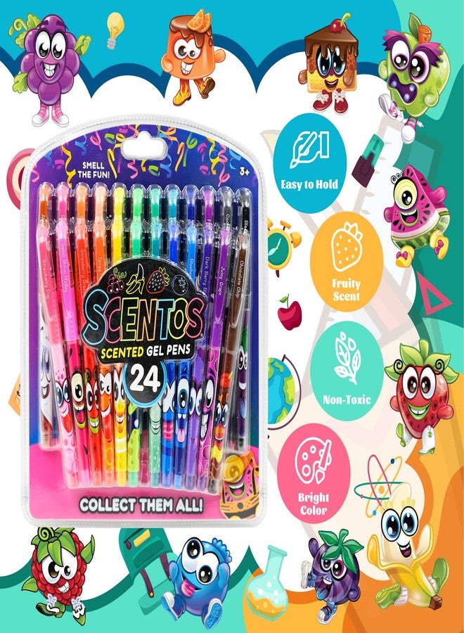 Scentos Scented Gel Pens Set - 24 Pack Neon Colors - Fine Tip Pens for Kids & Adults - Fruity Scents - Fun Art Supplies for Drawing, Coloring, Scrapbooking, Journaling & School - Image 3