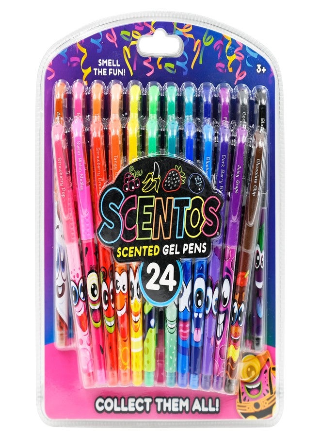 Scentos Scented Gel Pens Set - 24 Pack Neon Colors - Fine Tip Pens for Kids & Adults - Fruity Scents - Fun Art Supplies for Drawing, Coloring, Scrapbooking, Journaling & School - Image 1