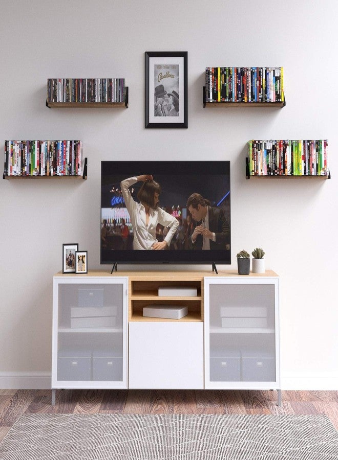 Wallniture Ponza Wood Floating Shelves for Wall, Rustic Wall Shelves for Living Room, 24" Bookshelf and DVD Storage Shelf Set of 4, Natural Burned - Image 3