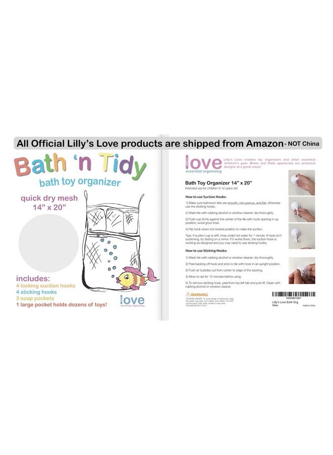 Lilly's Love Bath Toy Storage - Large 14 x 20 inch Bathtub Toy Holder + 2 Locking Hooks, Quick Dry & Easy for Kids to Put Bath Toys Away - Image 5