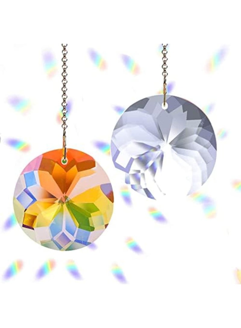 Luckam كرة كريستالية م prism, 2 قطع من زجاج قوس قزح لتعليق النوافذ مع سلسلة لتزيين المنزل والمكتب والحديقة والسيارة - Image 1