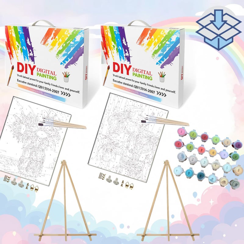 BAISITE Paint by Numbers Kit for Adults Beginners,8" Wx12 L 2 Pack Canvas for Painting Kits for Adults in Colorful Box 0304 Already Framed - Image 3