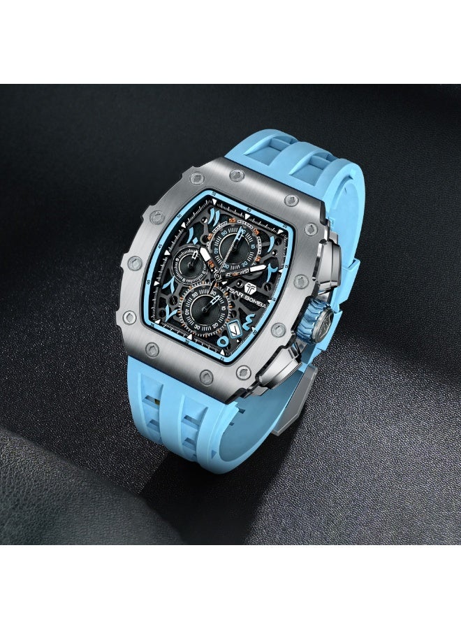 تسار بومبا ساعات الرجال الفاخرة مربع الرجال ساعة كرونوغراف 50M الماء زجاج الياقوت اليابان حركة الكوارتز TMI VK67 حزام السيليكون كلاسيكي Tonneau تصميم تقويم مضيئ ساعات المعصم - Image 3