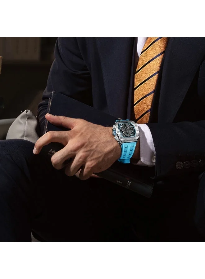 Tsar Bomba TSAR BOMBA Watches Men Luxury Square Mens Watch Chronograph 50M Waterproof Sapphire Glass Japan Quartz Movement TMI VK67 Silicone Strap Classic Tonneau Design Luminous Calendar Wrist Watches