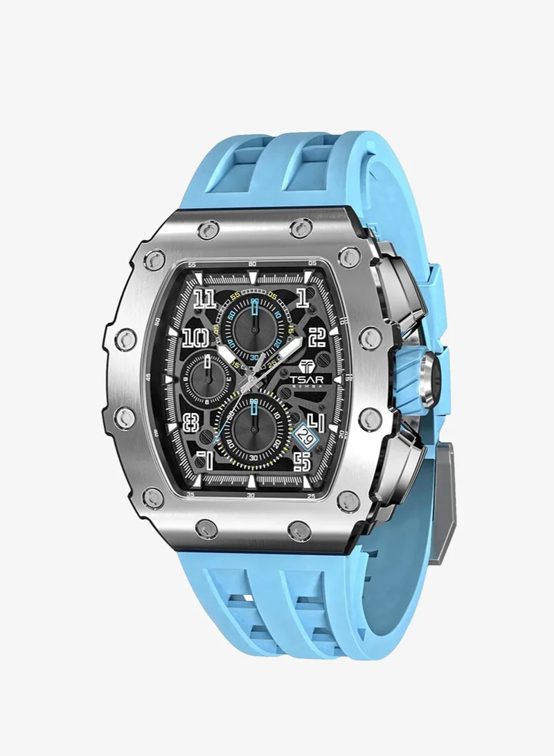 TSAR BOMBA Watches Men Luxury Square Mens Watch Chronograph 50M Waterproof Sapphire Glass Japan Quartz Movement TMI VK67 Silicone Strap Classic Tonneau Design Luminous Calendar Wrist Watches