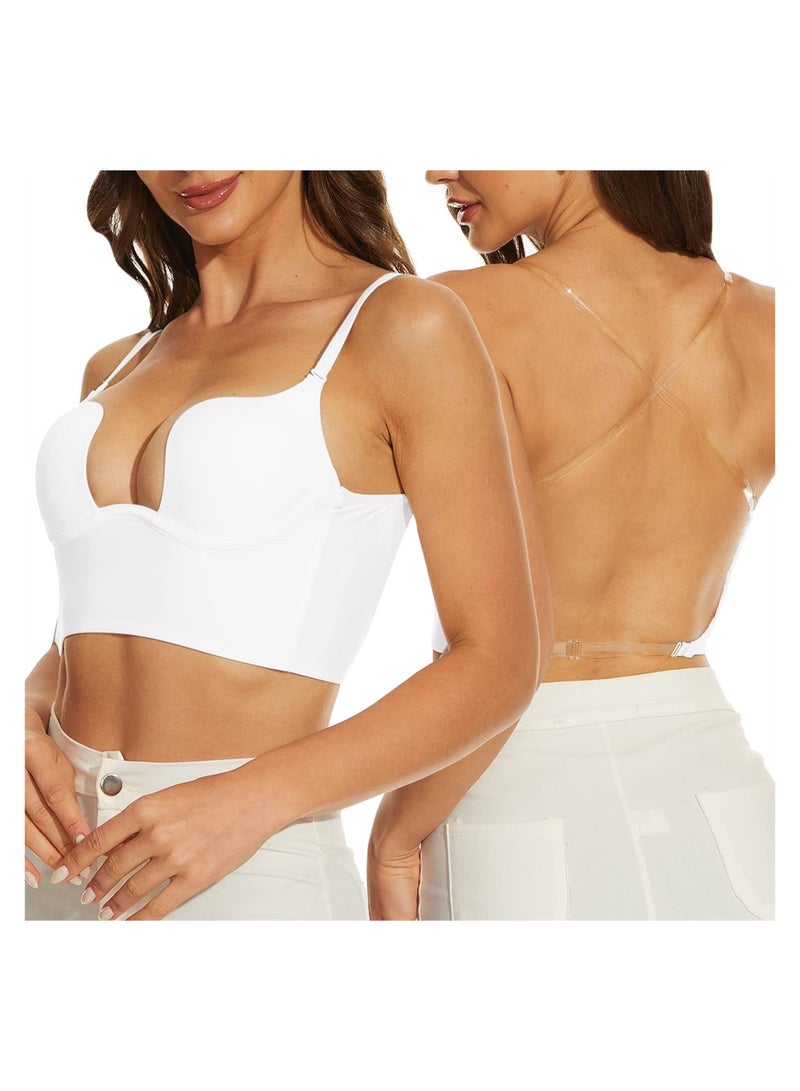 KASTWAVE Backless Bra, Women's Low Back Bra Deep U Shaped Plunge, Bralette Multiway Convertible with Clear Straps, Push Up Intimates Female Summer, Soft Wire Lifting Bras for Dress Wedding, 36/80 AB - Image 1