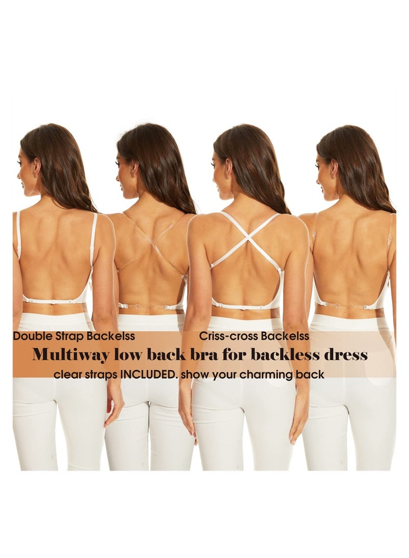 KASTWAVE Backless Bra, Women's Low Back Bra Deep U Shaped Plunge, Bralette Multiway Convertible with Clear Straps, Push Up Intimates Female Summer, Soft Wire Lifting Bras for Dress Wedding, 36/80 AB - Image 3