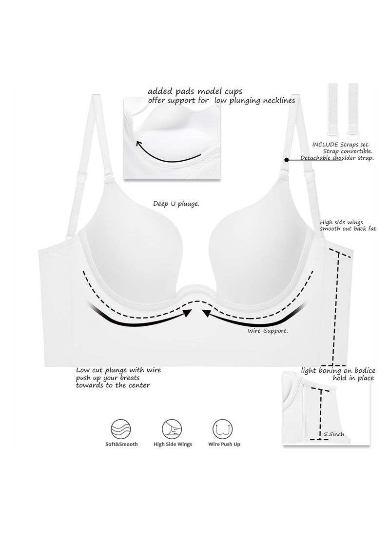 KASTWAVE Backless Bra, Women's Low Back Bra Deep U Shaped Plunge, Bralette Multiway Convertible with Clear Straps, Push Up Intimates Female Summer, Soft Wire Lifting Bras for Dress Wedding, 36/80 AB - Image 4
