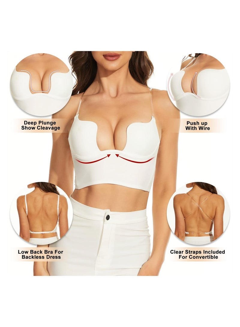 KASTWAVE Backless Bra, Women's Low Back Bra Deep U Shaped Plunge, Bralette Multiway Convertible with Clear Straps, Push Up Intimates Female Summer, Soft Wire Lifting Bras for Dress Wedding, 36/80 AB - Image 2