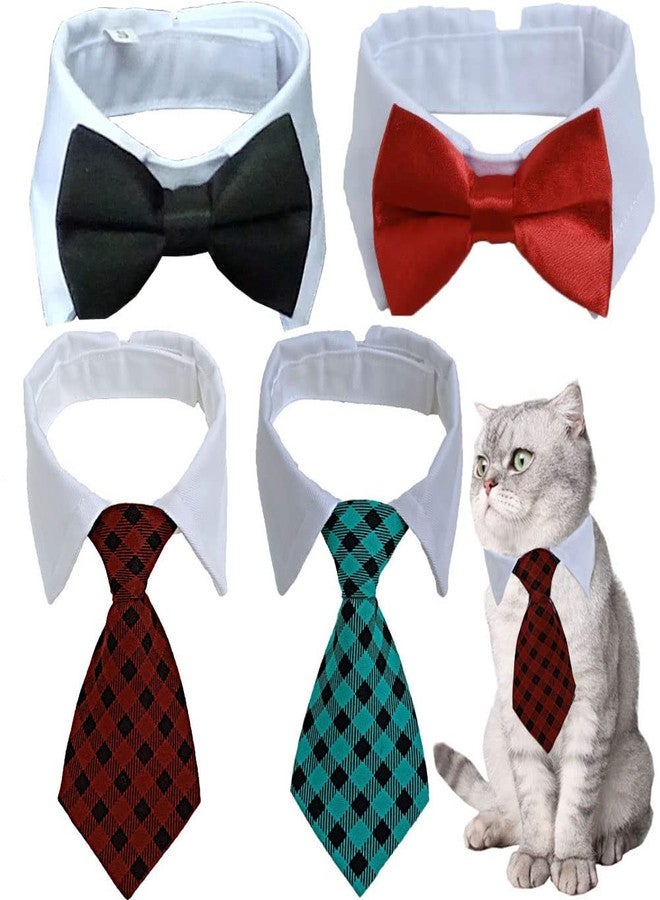 يوسبيبي طقم مكون من 4 قطع من ربطات العنق الرسمية القابلة للتعديل للحيوانات الأليفة (أحمر/أخضر) للكلاب والقطط والكلاب الصغيرة، مناسب لتزيين الحيوانات الأليفة. - Image 1