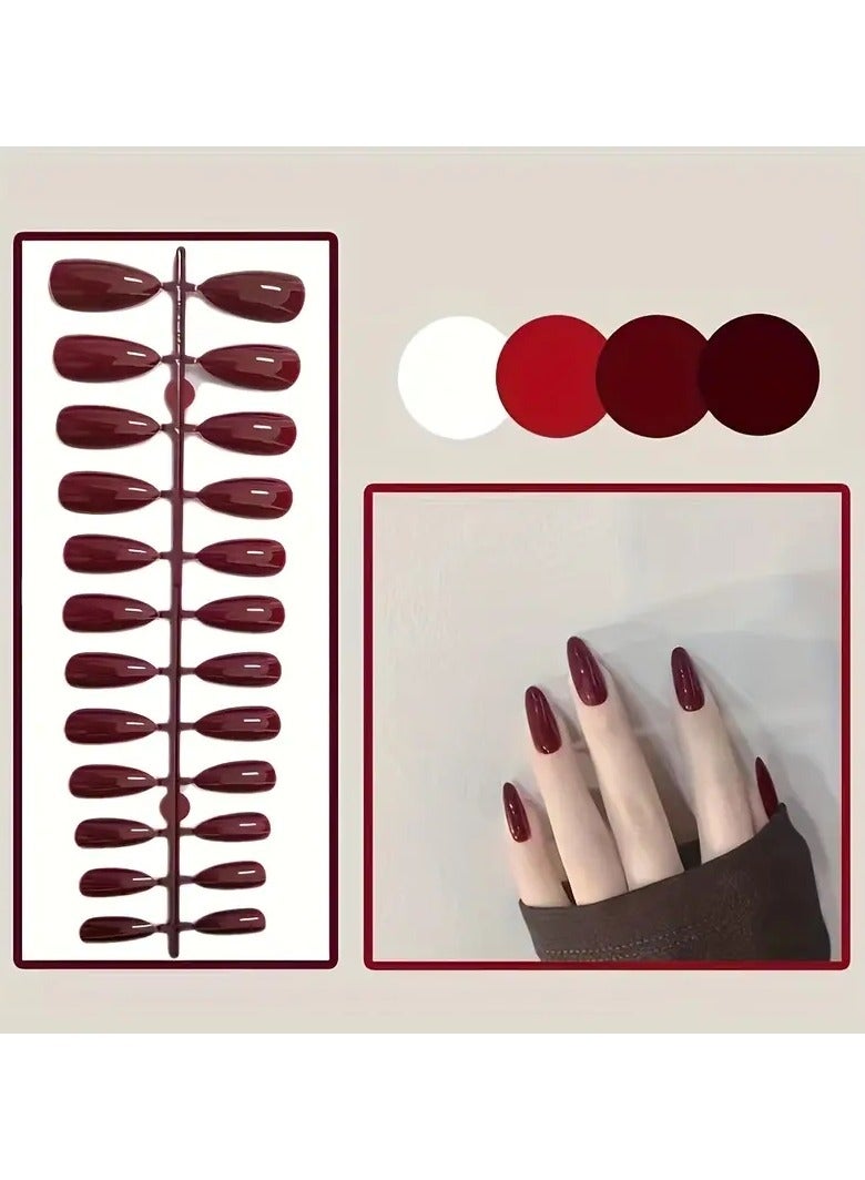 24pcs/set Solid Color Press On Nails, Multi Shape Fake Nails, Glossy Full Cover False Nails For Women And Girls - Image 3