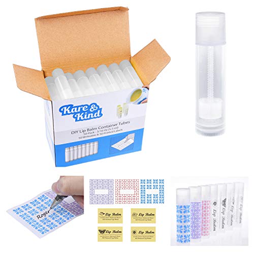 Kare Kind Kare & Kind Lip Balm Crafting Kit - 50x Empty Transparent Container Tubes (3/16 Oz (5.5 ml) With Twist Mechanism Cap - 50 Writeable and 50 Printed Stickers - DIY Kit - Image 2