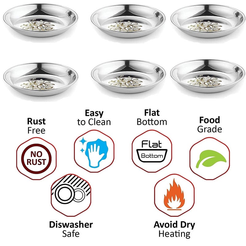 KC Stainless Steel Halwa Plate/Snacks Plate/Sweet Dish/Ice Cream Vati/Dessert Dish Heavy Gauge with Laser Design Set of 6 - Image 5
