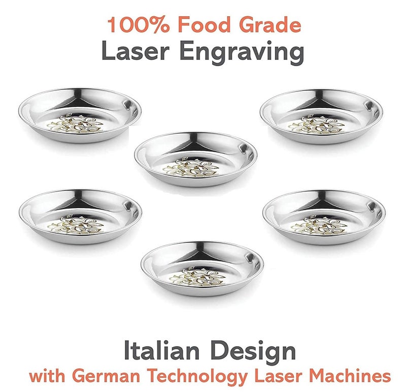 KC Stainless Steel Halwa Plate/Snacks Plate/Sweet Dish/Ice Cream Vati/Dessert Dish Heavy Gauge with Laser Design Set of 6 - Image 3