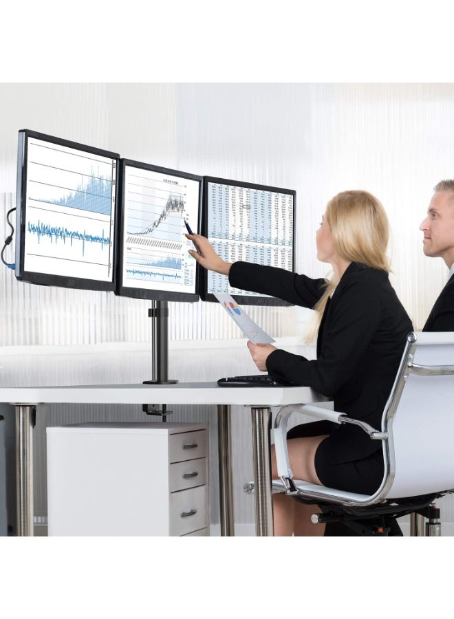 Triple Monitor Desk Mount - Heavy-Duty Triple Arm Stand for 13-24 Inch Screens - Adjustable Height & Full Motion - Supports 10kg per Arm - Image 3
