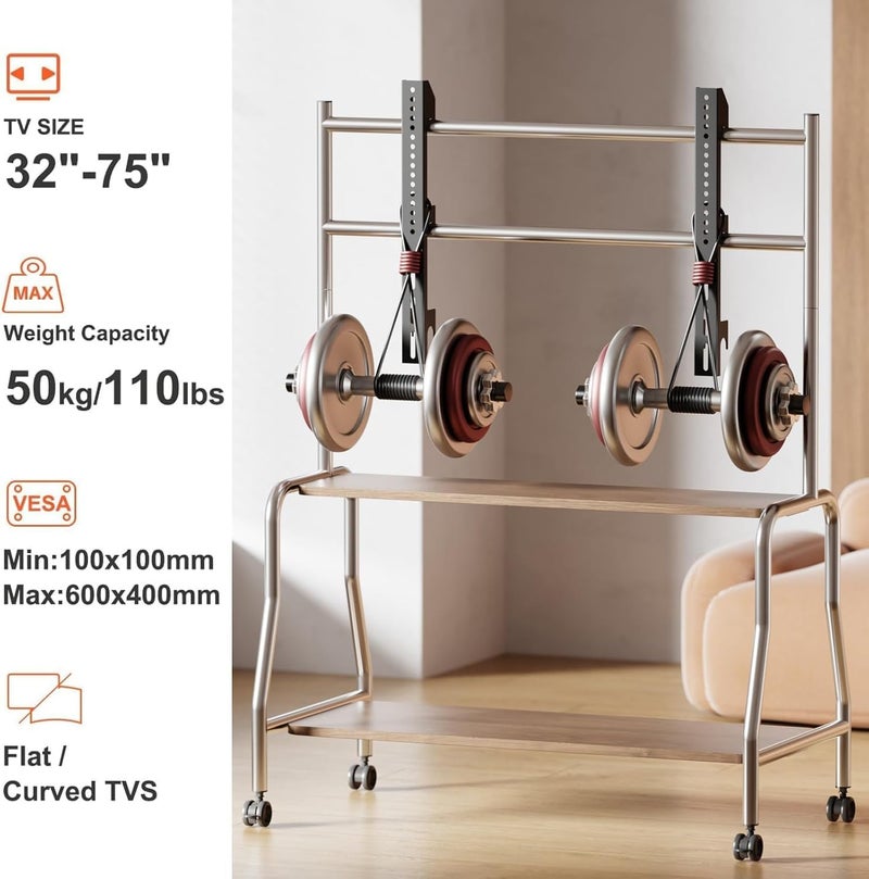 TDOO Movable TV Stand with Wheels, TV Table,mobile TV Floor Stand,Suitable 26-75 Inch LED Flat/Curved TV Stands Rolling cart with wheels black) (32-75) - Image 4