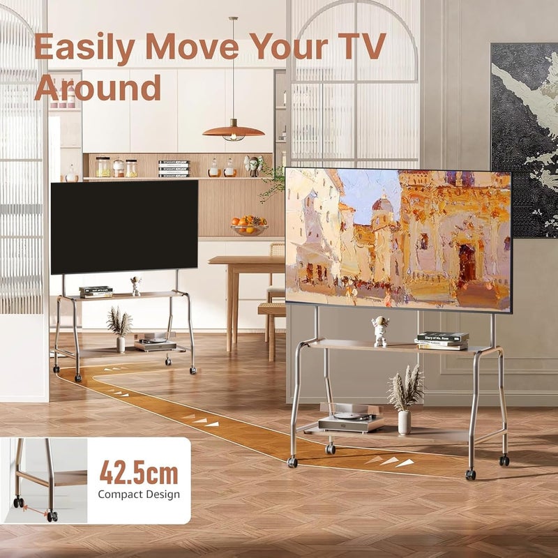 TDOO Movable TV Stand with Wheels, TV Table,mobile TV Floor Stand,Suitable 26-75 Inch LED Flat/Curved TV Stands Rolling cart with wheels black) (32-75) - Image 5