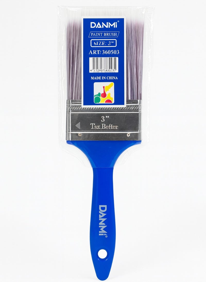 DANMI Paint Brush – 3 Inch (≈ 75 mm) – Blue Plastic Handle with Metal Ferrule – ART:360503 – Made in China - Image 3