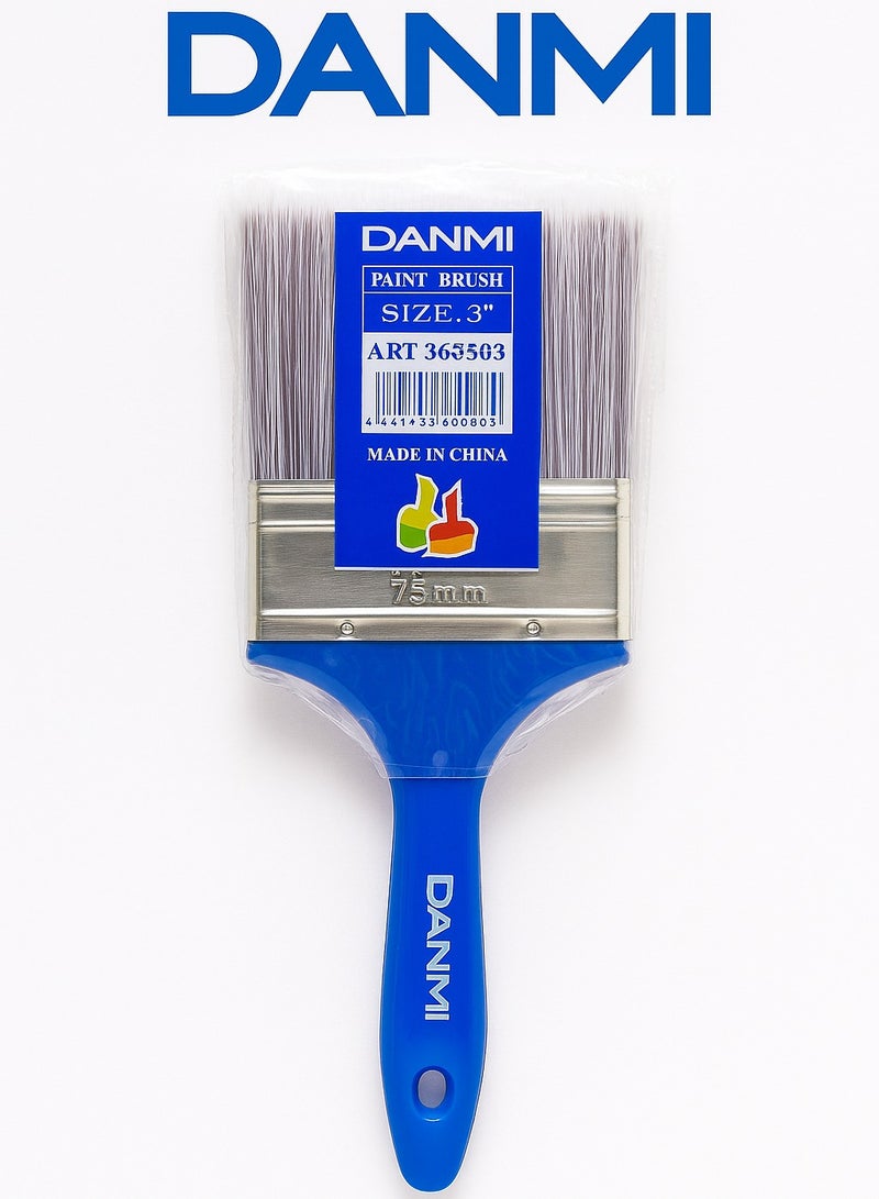 DANMI Paint Brush – 3 Inch (≈ 75 mm) – Blue Plastic Handle with Metal Ferrule – ART:360503 – Made in China - Image 4