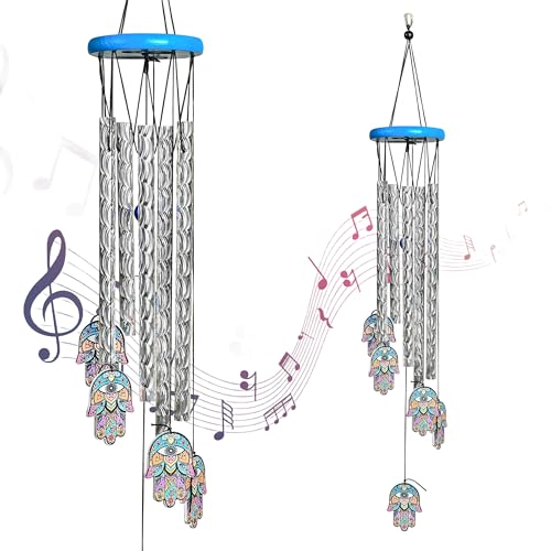 Hindcraft Wind Chimes for Balcony and Home – Hanging Bells for Positive Energy, Home Décor and Room Decoration | Showpieces for Living Room and Gift Items for Women, 6 Hamsa Hand 5 Silver Pipe - Image 1
