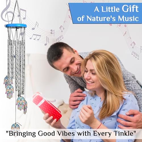Hindcraft Wind Chimes for Balcony and Home – Hanging Bells for Positive Energy, Home Décor and Room Decoration | Showpieces for Living Room and Gift Items for Women, 6 Hamsa Hand 5 Silver Pipe - Image 5