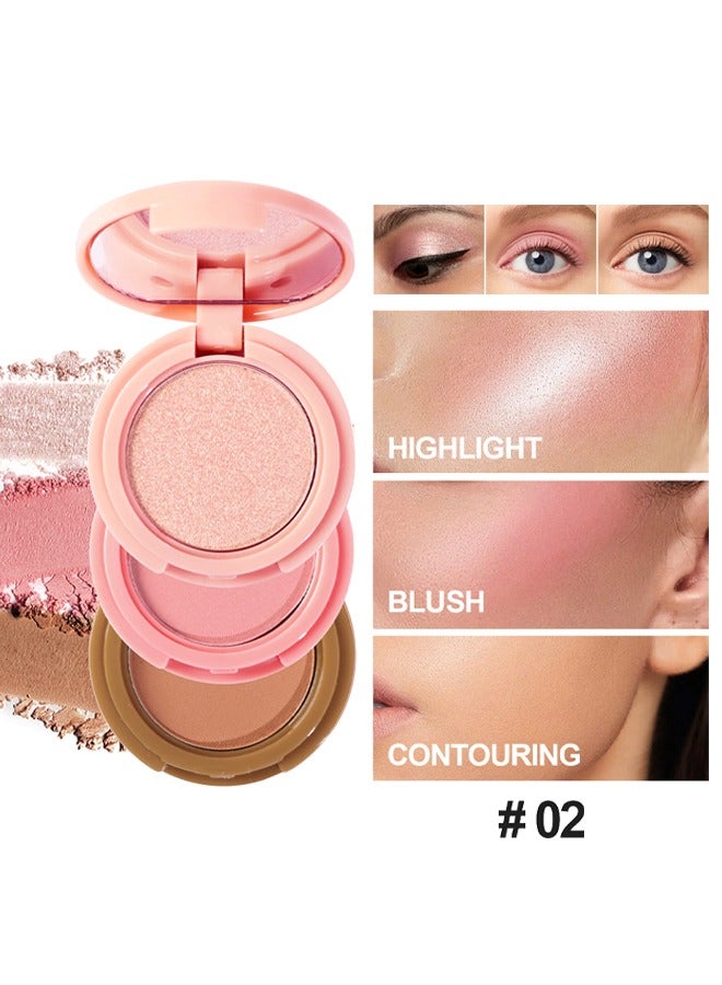 HelloKiss Glow Up-3 In 1 Highlight+Blush+Contouring Powder Cheek For Face Blush Bronzer Palette Long-Lasting, Ultra-Thin, Natural And Bright Color Cushion Applicator Blendable Natural Makeup Face Blush #02 - Image 1