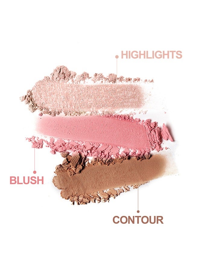 HelloKiss Glow Up-3 In 1 Highlight+Blush+Contouring Powder Cheek For Face Blush Bronzer Palette Long-Lasting, Ultra-Thin, Natural And Bright Color Cushion Applicator Blendable Natural Makeup Face Blush #02 - Image 2