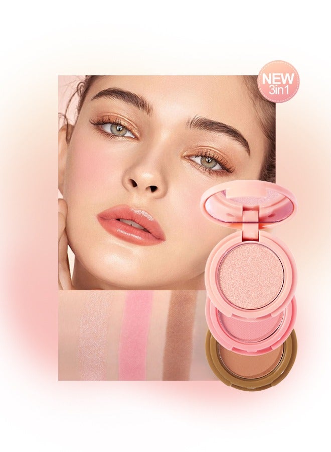 HelloKiss Glow Up-3 In 1 Highlight+Blush+Contouring Powder Cheek For Face Blush Bronzer Palette Long-Lasting, Ultra-Thin, Natural And Bright Color Cushion Applicator Blendable Natural Makeup Face Blush #02 - Image 4