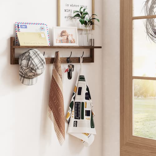 BAMEOS Wall Mounted Coat Rack with Adjustable Easy Install, Rust Proof, Brown Wooden Material, 28.9 Inch Length - Image 2