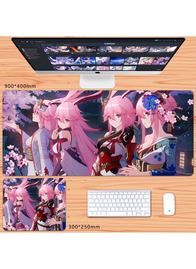 Generic No Overlock Honkai Impact 3 Mouse Pad Extra Large Animation Kiana Dem Lisa Alicia Two-Dimensional Notebook-Color:100x50cm Thickness 3mm-Pattern:Pink Eightfold Sakura 2  - Image 1