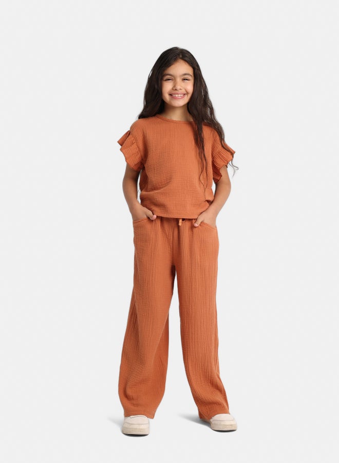 playmore Girls Cotton Pants – Brick - Image 1