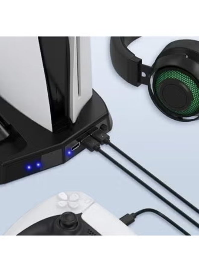 حامل عمودي مع قاعدة تبريد وشحن لجهاز PS5 – شاحن يدين – مروحة تبريد قوية – 3 منافذ USB إضافية – محطة ألعاب متكاملة - Image 4