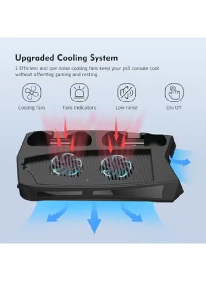 حامل عمودي مع قاعدة تبريد وشحن لجهاز PS5 – شاحن يدين – مروحة تبريد قوية – 3 منافذ USB إضافية – محطة ألعاب متكاملة - Image 5