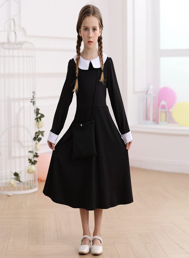 Luzlen Black Costume Girls with Wig Socks Kids Toddler Family Dress Halloween Cosplay Outfits, Black, 6-7Y(Tag 140) - Image 3