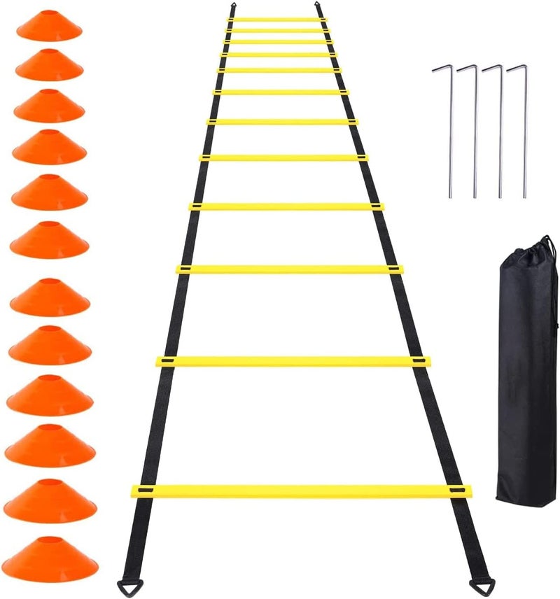 Arabest Agility Ladder - 12 Rung 6M Speed Ladder Training Ladder with 12 Agility Cones and 4 Steel Stakes, Speed Training Equipment with Carrying Bag for Soccer, Speed, Football, Exercise Training - Image 1
