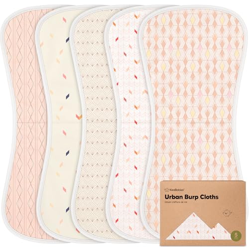KeaBabies Organic Burp Cloths Baby Boy Girl 5Pack Super Absorbent Cotton Burping Cloths for Babies Soft Plush Newborn Spit Up Rags Infant Towels for Milk Spit Up Unisex Large 21 x 10 Prism - Image 1