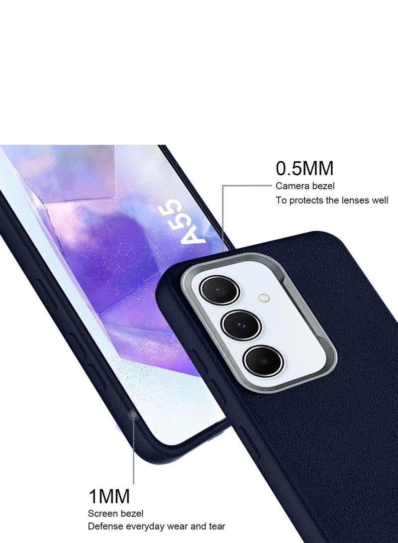 Techie غطاء خلفي من TPU بنسيج جلد PU أنيق وناعم مع قبضة غير قابلة للانزلاق لهاتف سامسونج جالاكسي A55 5G - أزرق داكن - Image 5