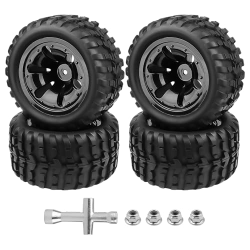 Hobbyfire PreGlued 12mm Hex 110 Scale RC Truck Tires and Wheels Compatible with Traxxas Rustler VXL Redcat Volcano Brushless 2s 3s Lipo - Image 1